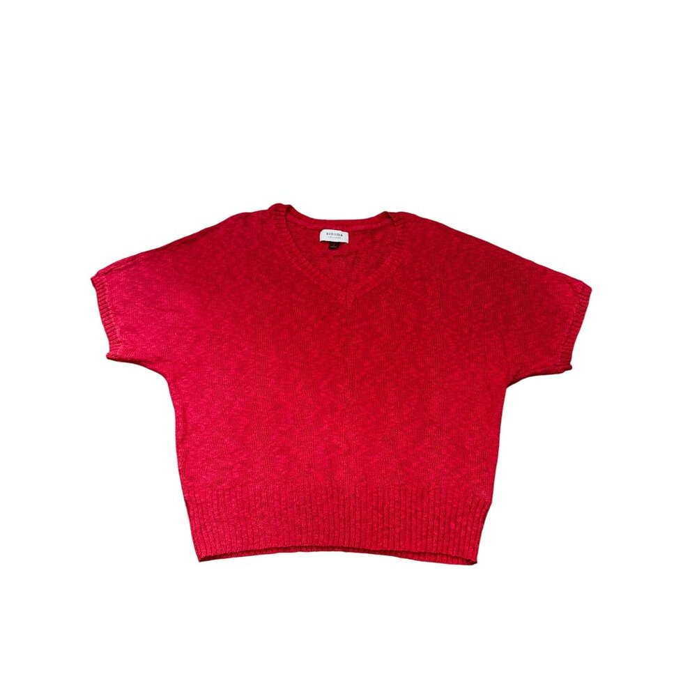 Red Knit‎ Large Soft Short Sleeve Casual Sweater Classic Sonoma Boho Basic Mom